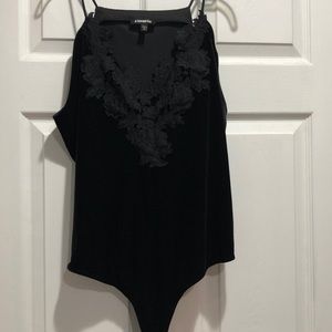 Express black lace velvet thong body suit
